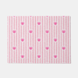 Starburst Valentine Heart on Soft Pink Stripe Doormat