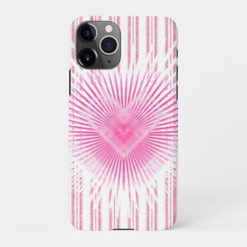 Starburst Valentine Heart on Soft Pink Stripe iPhone 11Pro Case