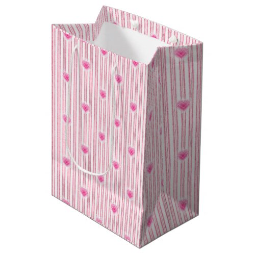 Starburst Valentine Heart on Soft Pink Stripe Medium Gift Bag