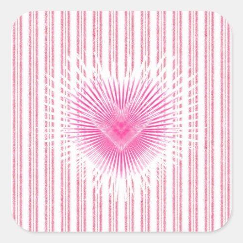 Starburst Valentine Heart on Soft Pink Stripe Square Sticker