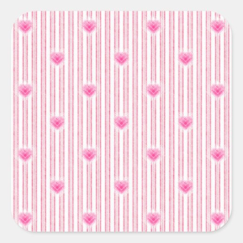 Starburst Valentine Heart on Soft Pink Stripe Square Sticker