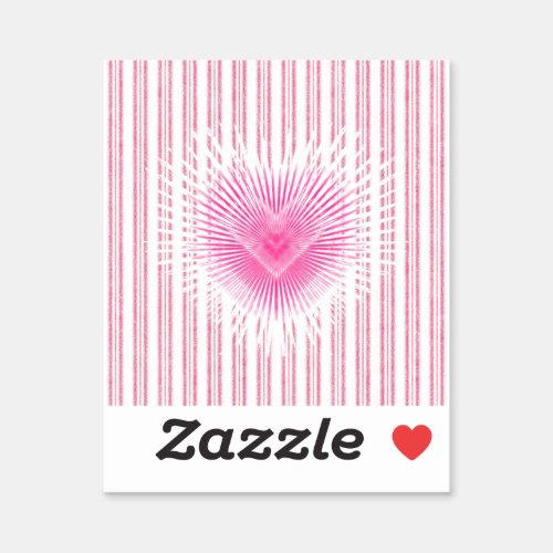 Starburst Valentine Heart on Soft Pink Stripe Sticker