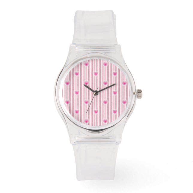 Starburst Valentine Heart on Soft Pink Stripe Watch (Front)