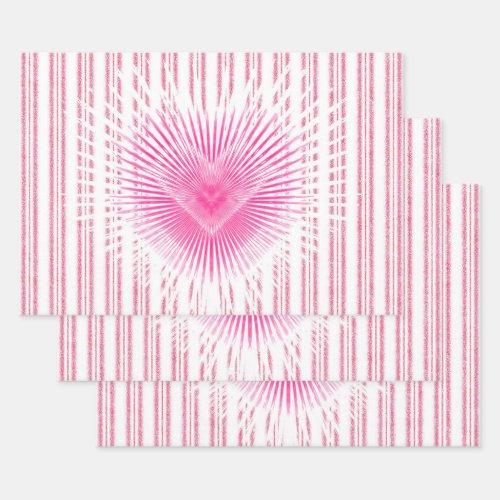 Starburst Valentine Heart on Soft Pink Stripe Wrapping Paper Sheets