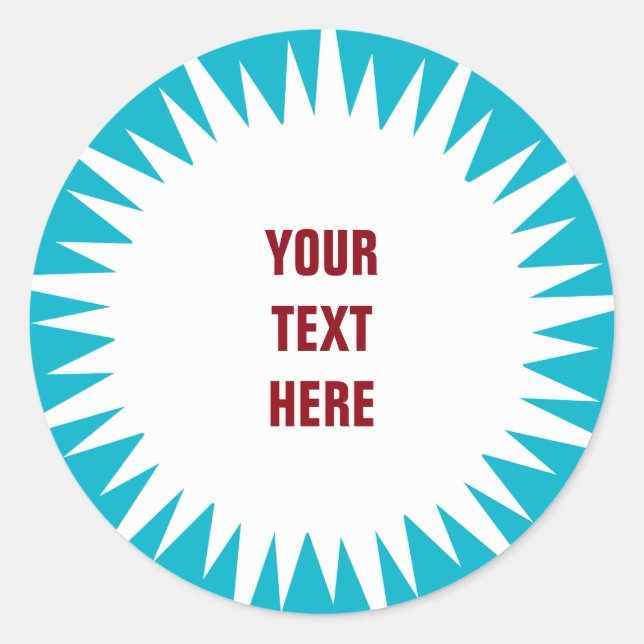 Starburst - white with custom text & background classic round sticker (Front)
