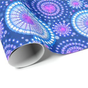 Starbursts and pinwheels, cerulean blue & white wrapping paper