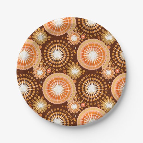 Starbursts and pinwheels chocolate brown  tan paper plates