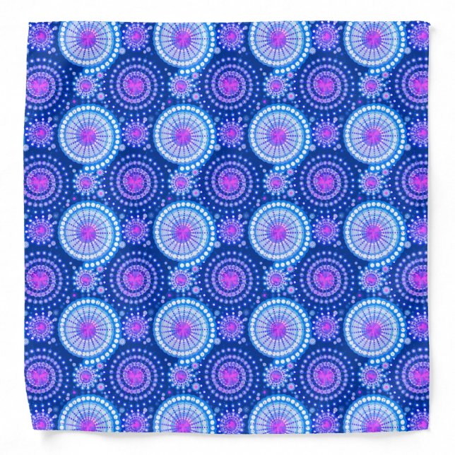 Starbursts and pinwheels, cobalt blue & white bandana (Front)