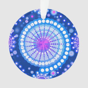 Starbursts and pinwheels, cobalt blue & white ornament