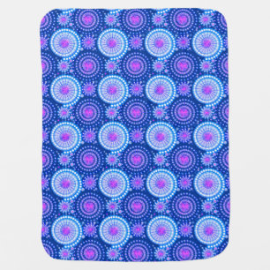 Starbursts and pinwheels, cobalt blue & white stroller blanket