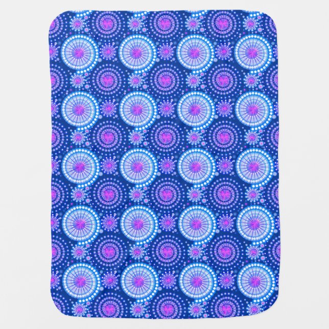 Starbursts and pinwheels, cobalt blue & white stroller blanket (Front)