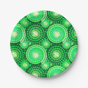 Starbursts and pinwheels, dark pine green paper plates