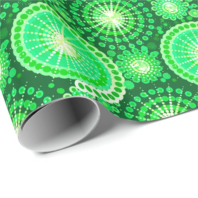 Starbursts and pinwheels, dark pine green wrapping paper (Roll Corner)