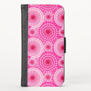 Starbursts and pinwheels, fuchsia pink & maroon iPhone x wallet case
