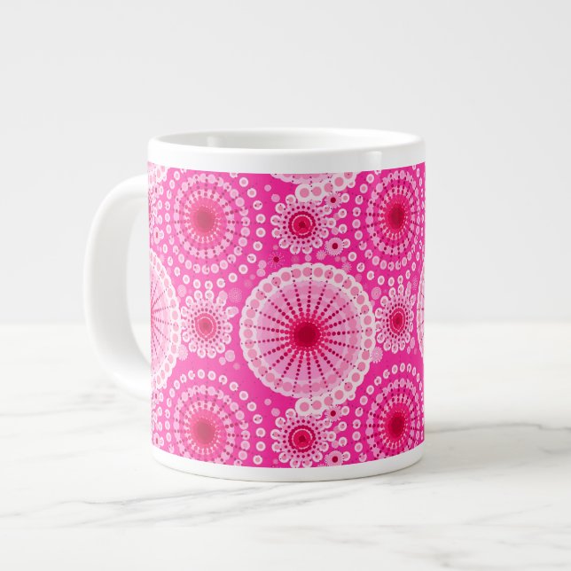 Starbursts and pinwheels, fuchsia pink & maroon large coffee mug (Front Left)