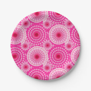 Starbursts and pinwheels, fuchsia pink & maroon paper plates