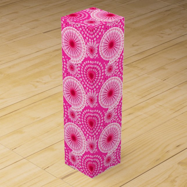 Starbursts and pinwheels, fuchsia pink & maroon wine gift box (Front)