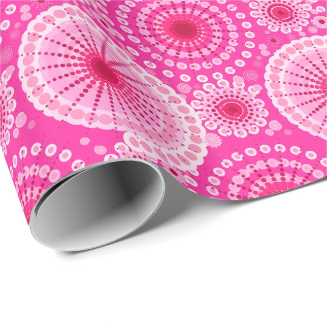 Starbursts and pinwheels, fuchsia pink & maroon wrapping paper (Roll Corner)