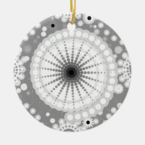 Starbursts and pinwheels grey black and white ceramic ornament