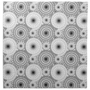 Starbursts and pinwheels, grey, black and white napkin