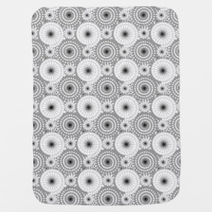 Starbursts and pinwheels, grey, black and white stroller blanket