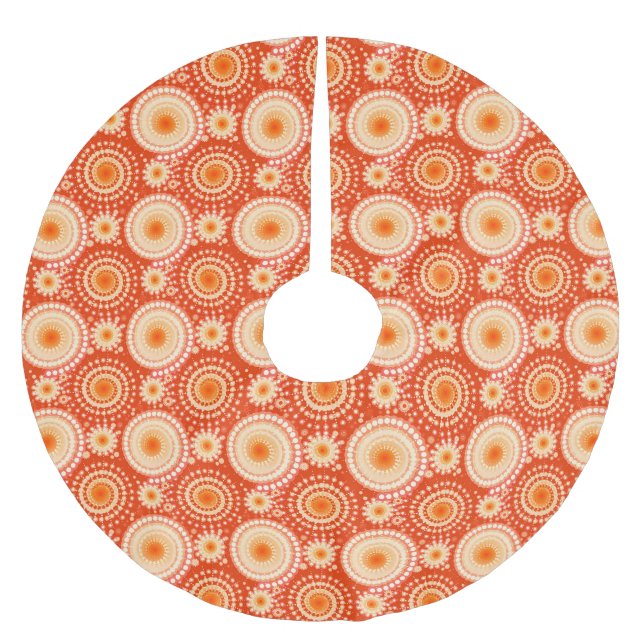 Starbursts and pinwheels, mandarin orange brushed polyester tree skirt (Front)