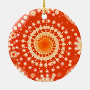 Starbursts and pinwheels, mandarin orange ceramic ornament