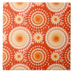 Starbursts and pinwheels, mandarin orange ceramic tile