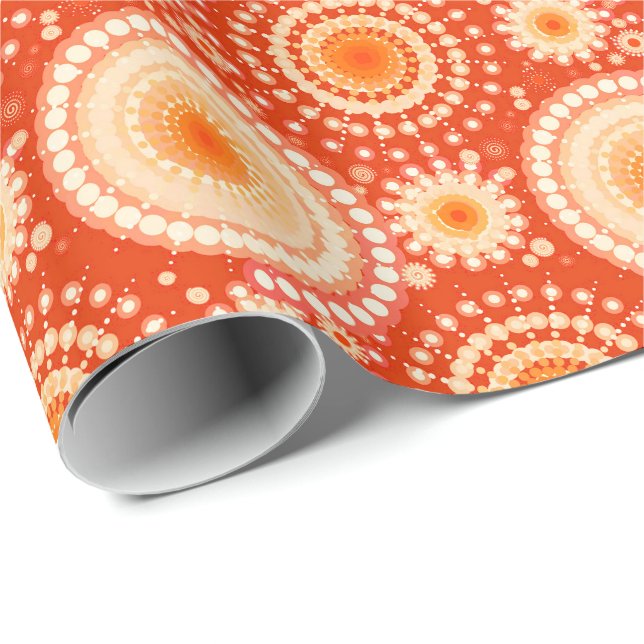 Starbursts and pinwheels, mandarin orange wrapping paper (Roll Corner)