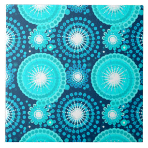 Starbursts and pinwheels, navy and turquoise tile