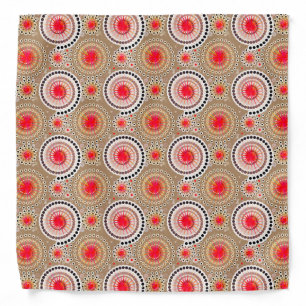 Starbursts and pinwheels, taupe, red, white bandana