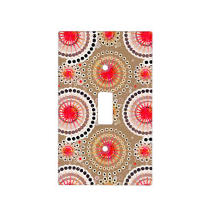 Starbursts and pinwheels, taupe, red, white light switch cover