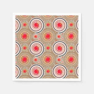 Starbursts and pinwheels, taupe, red, white napkins