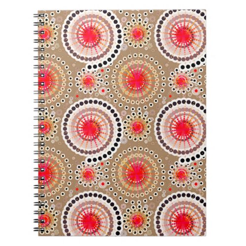 Starbursts and pinwheels taupe red white notebook