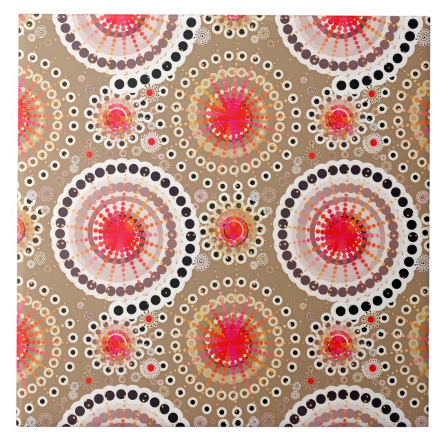 Starbursts and pinwheels, taupe, red, white tile (Front)