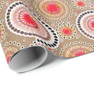 Starbursts and pinwheels, taupe, red, white wrapping paper