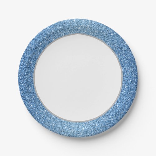 Stardust Blue Glitter Paper Plates_White 7 Paper Plates