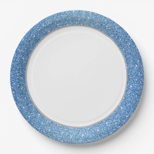 Stardust Blue Glitter Paper Plates_White 9 Paper Plates