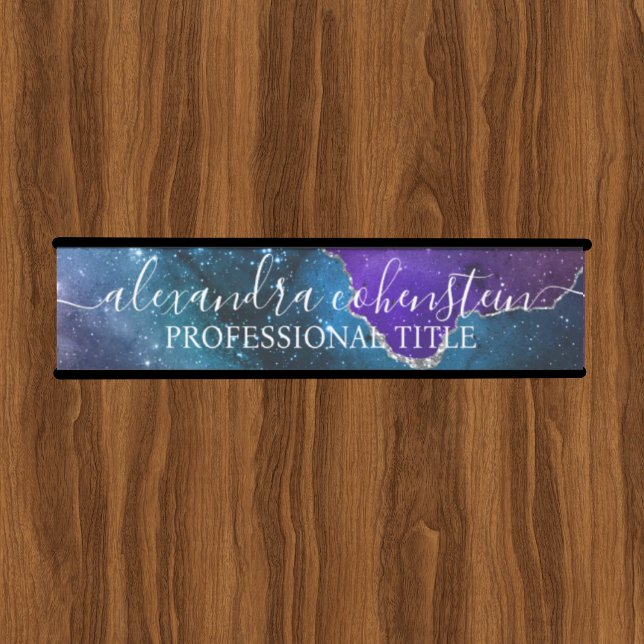 Stardust Blue Purple Marble Agate Office Door Sign (Creator Uploaded)