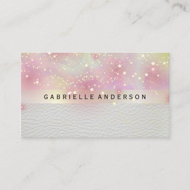 Stardust Bokeh Glow | Leather Business Card (Front)