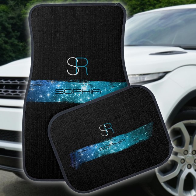 Stardust Brush Stroke, Monogram White & Blue Car Floor Mat (Creator Uploaded)