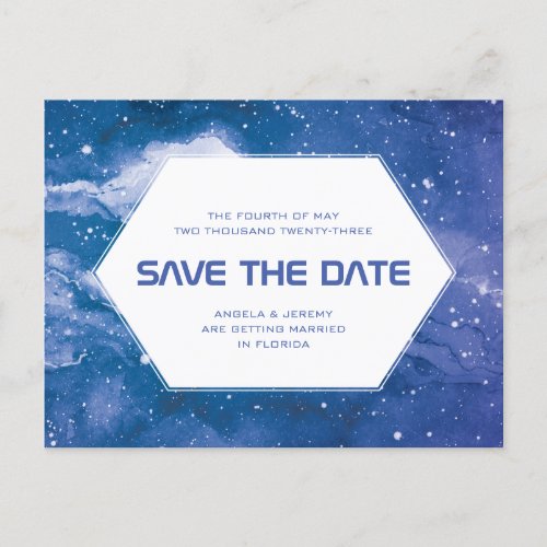 Stardust Cosmic Blue Save the Date Postcard
