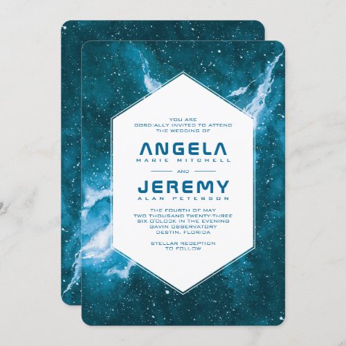 Stardust Cosmic Teal Blue Wedding Invitation