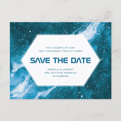 Stardust Cosmic Teal Save the Date Postcard