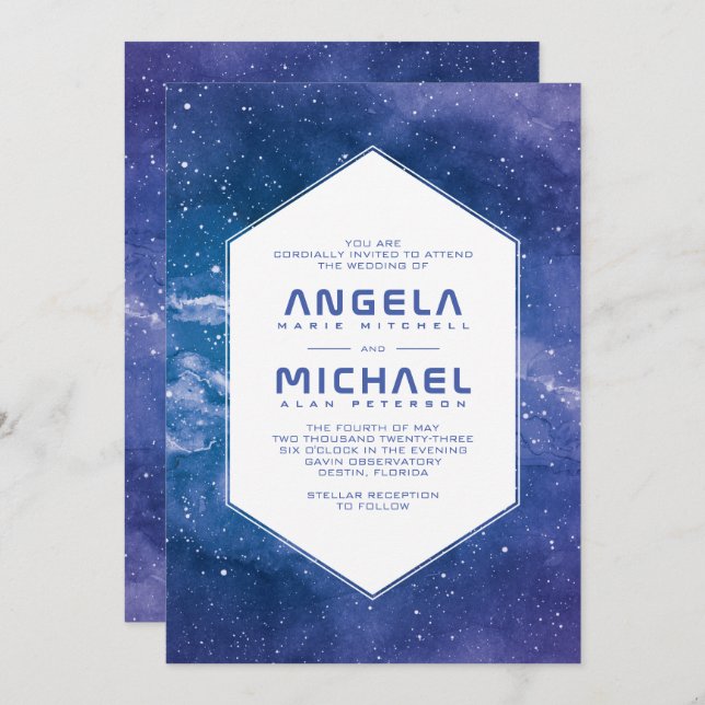 Stardust Cosmic Violet Wedding Invitation (Front/Back)