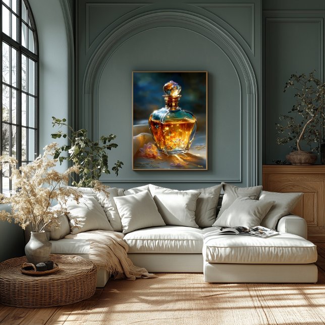 Stardust Elixir – Cosmic Light in a Perfume Bottle Canvas Print (Creator Uploaded)