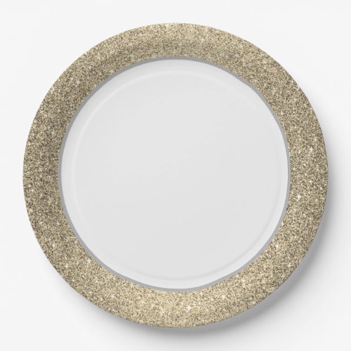 Stardust Gold Glitter Paper Plates_White 9 Paper Plates