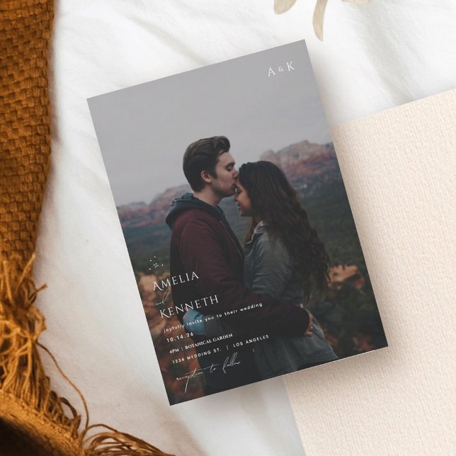 Stardust Monogram and Photo Wedding Invitations (Creator Uploaded)