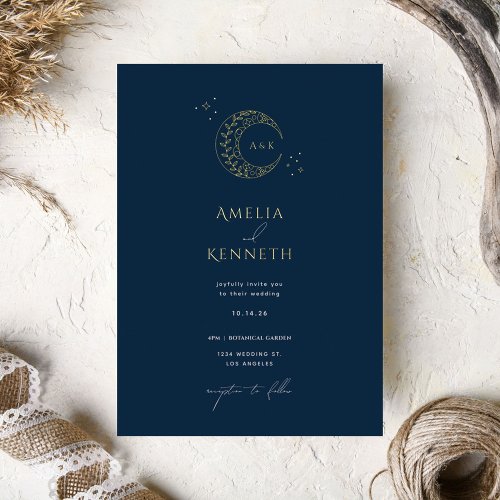 Stardust Monogram Gold Foil Wedding Invitations