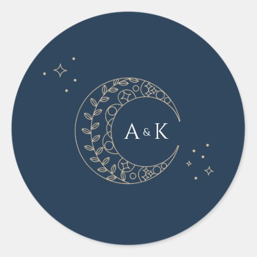 Stardust Monogram Wedding Classic Round Sticker